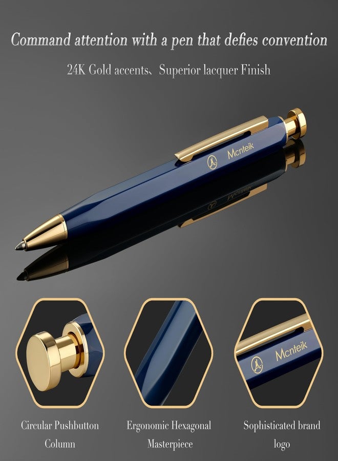 MCNTEIK Blue Gel Pen-Stunning Click Pen with 24K Gold Finish, Hexagonal Design, ADMOK Black Refill, Best Gift Set for Men & Women, Professional Executive Office, Nice Fancy Retractable Pens - Image 4