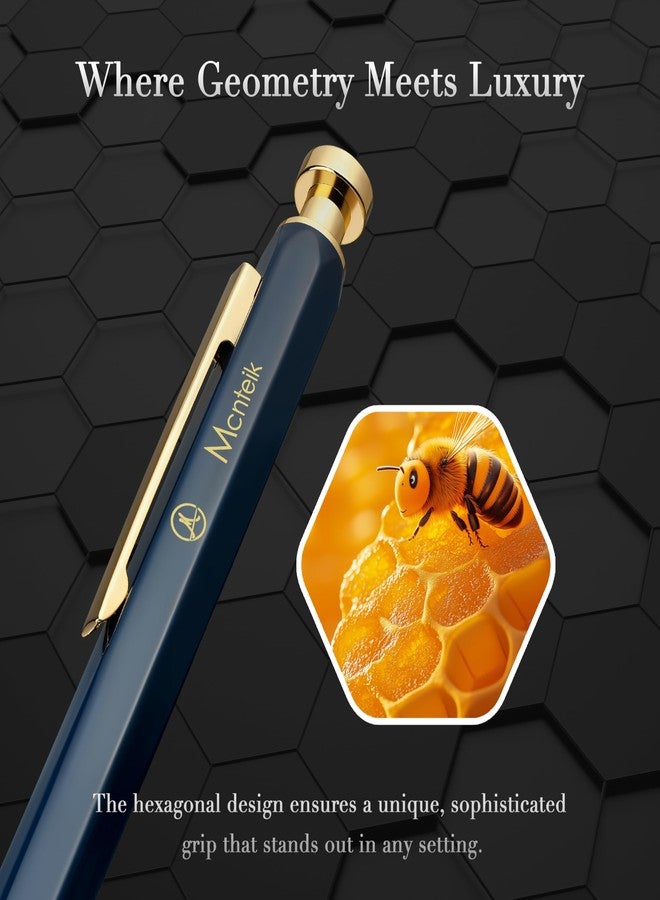 MCNTEIK Blue Gel Pen-Stunning Click Pen with 24K Gold Finish, Hexagonal Design, ADMOK Black Refill, Best Gift Set for Men & Women, Professional Executive Office, Nice Fancy Retractable Pens - Image 3