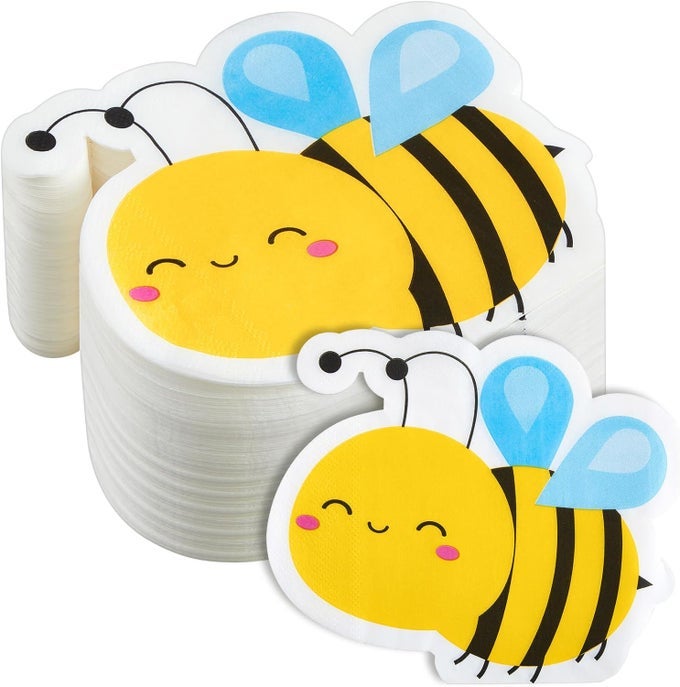100 PCS BEE NAPKINS 4 PLY COCKTAIL BEVERAGE PAPER NAPKINS DISPOSABLE GUEST BATHROOM NAPKINS HONEY BEE THEMED PARTY DECORATIONS FOR BIRTHDAY BABY SHOWER GENDER REVEAL BEE DAY WEDDING