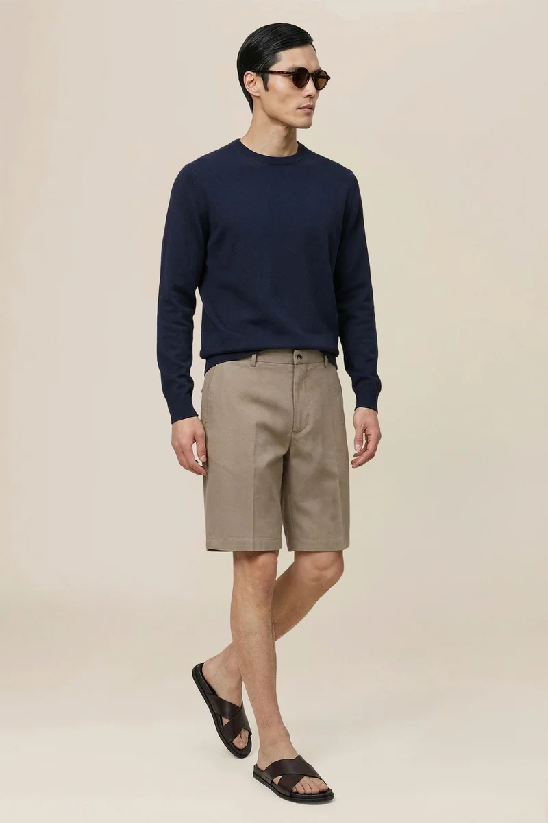 Men's 100% linen Bermuda shorts, regular fit - LT Brown