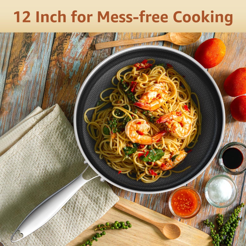 LOLYKITCH Frying Pan Set Nonstick, 8/10/12 Inch Stainless Steel Cookware Set Skillet with Detachable Handle, Induction & Oven Safe, Professional Non-Toxic PFOA Free Pans for Everyday Cooking - Image 3