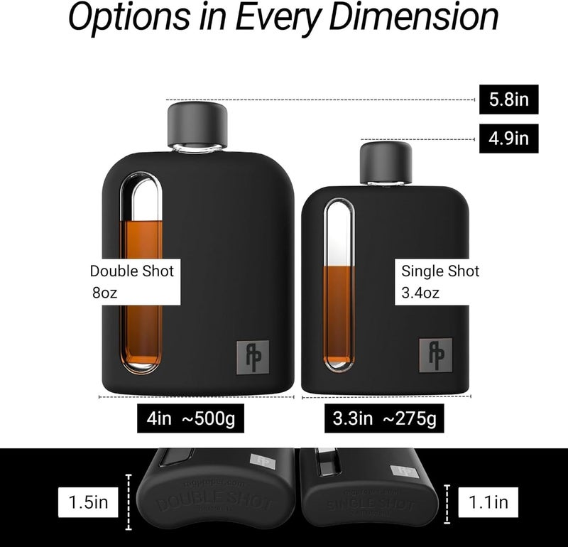 Ragproper Glass Hip Flask for Men – Modern Whiskey & Liquor Flask with Cork & Silicone Lid Liners, Durable Silicone Covered Double Shot Flask Bottle (8oz, 240ml, Black) - Image 3