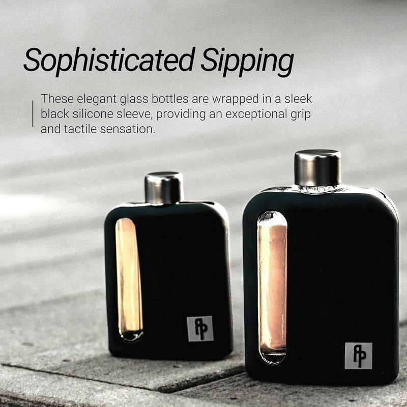 Ragproper Glass Hip Flask for Men – Modern Whiskey & Liquor Flask with Cork & Silicone Lid Liners, Durable Silicone Covered Double Shot Flask Bottle (8oz, 240ml, Black) - Image 2