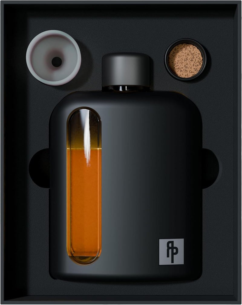 Ragproper Glass Hip Flask for Men – Modern Whiskey & Liquor Flask with Cork & Silicone Lid Liners, Durable Silicone Covered Double Shot Flask Bottle (8oz, 240ml, Black) - Image 1