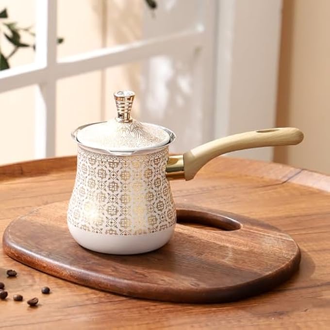 ريحني إبريق القهوة التركي بغطاء من الفولاذ المقاوم للصدأ ماكينة قهوة تركية لتسخين الحليب والقهوة بريكي عربي، وعاء انصهار بالشوكولاتة والزبدة مع مقبض مقاوم للحرارة 550 مل - Image 2