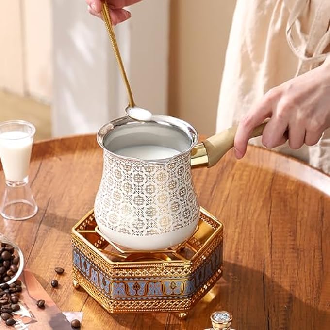 ريحني إبريق القهوة التركي بغطاء من الفولاذ المقاوم للصدأ ماكينة قهوة تركية لتسخين الحليب والقهوة بريكي عربي، وعاء انصهار بالشوكولاتة والزبدة مع مقبض مقاوم للحرارة 550 مل - Image 5