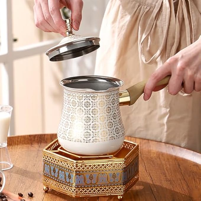 ريحني إبريق القهوة التركي بغطاء من الفولاذ المقاوم للصدأ ماكينة قهوة تركية لتسخين الحليب والقهوة بريكي عربي، وعاء انصهار بالشوكولاتة والزبدة مع مقبض مقاوم للحرارة 550 مل - Image 4