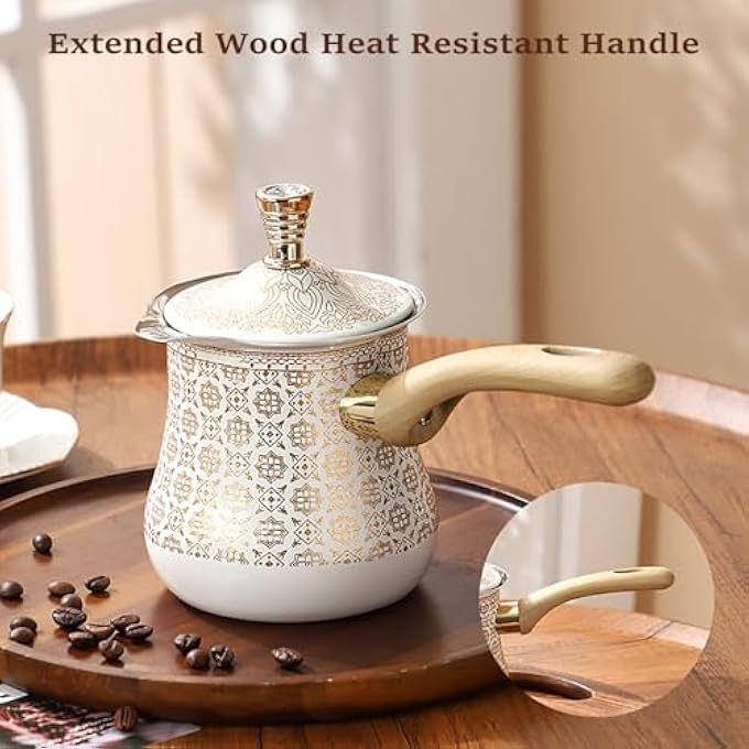 ريحني إبريق القهوة التركي بغطاء من الفولاذ المقاوم للصدأ ماكينة قهوة تركية لتسخين الحليب والقهوة بريكي عربي، وعاء انصهار بالشوكولاتة والزبدة مع مقبض مقاوم للحرارة 550 مل - Image 3