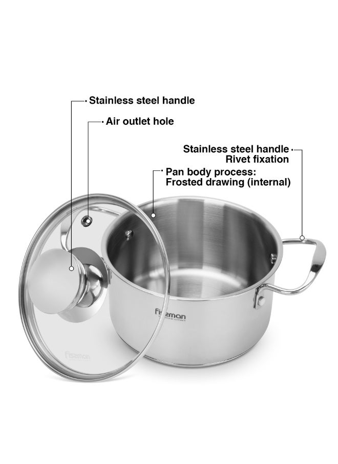 Fissman Cooking Pot 0.8L with Glass Lid, Stainless Steel Stockpot 12x7.5cm Mini Cook Series | 18/10 INOX304 Steel Mirror-Polished Kitchen Cookware | Induction Compatible | Dishwasher Safe  - Image 2