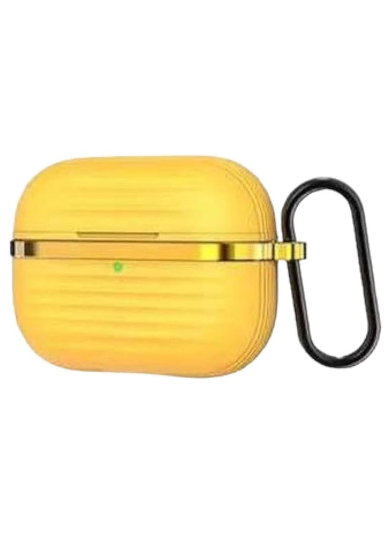 غطاء حماية سيليكون مع معدن ذهبي وتصميم مضلع لسماعات AirPods Pro 2 مع خطاف تثبيت مضاد للخدش ومضاد للانزلاق أصفر/ذهبي - Image 1