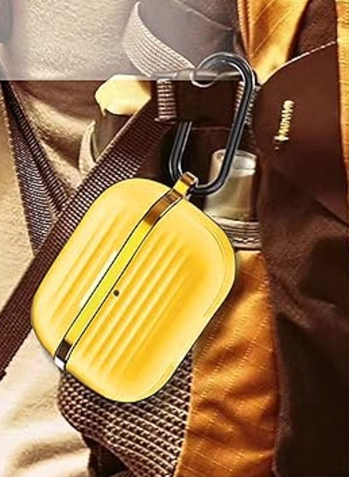 غطاء حماية سيليكون مع معدن ذهبي وتصميم مضلع لسماعات AirPods Pro 2 مع خطاف تثبيت مضاد للخدش ومضاد للانزلاق أصفر/ذهبي - Image 3