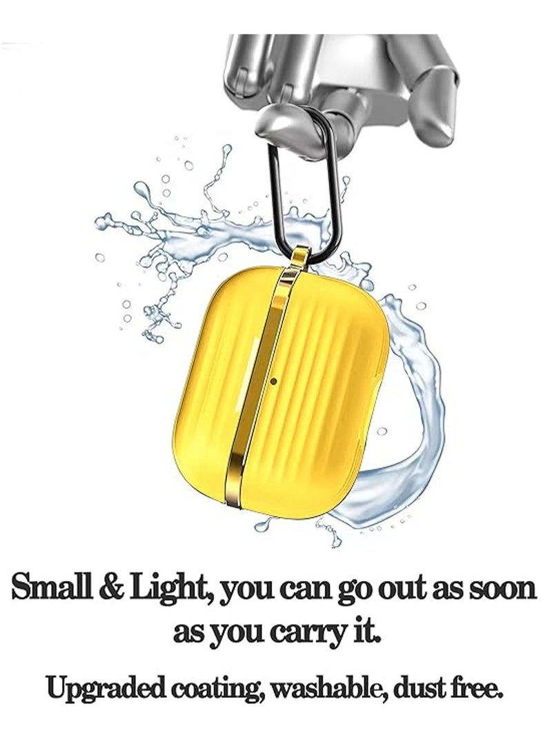 غطاء حماية سيليكون مع معدن ذهبي وتصميم مضلع لسماعات AirPods Pro 2 مع خطاف تثبيت مضاد للخدش ومضاد للانزلاق أصفر/ذهبي - Image 4