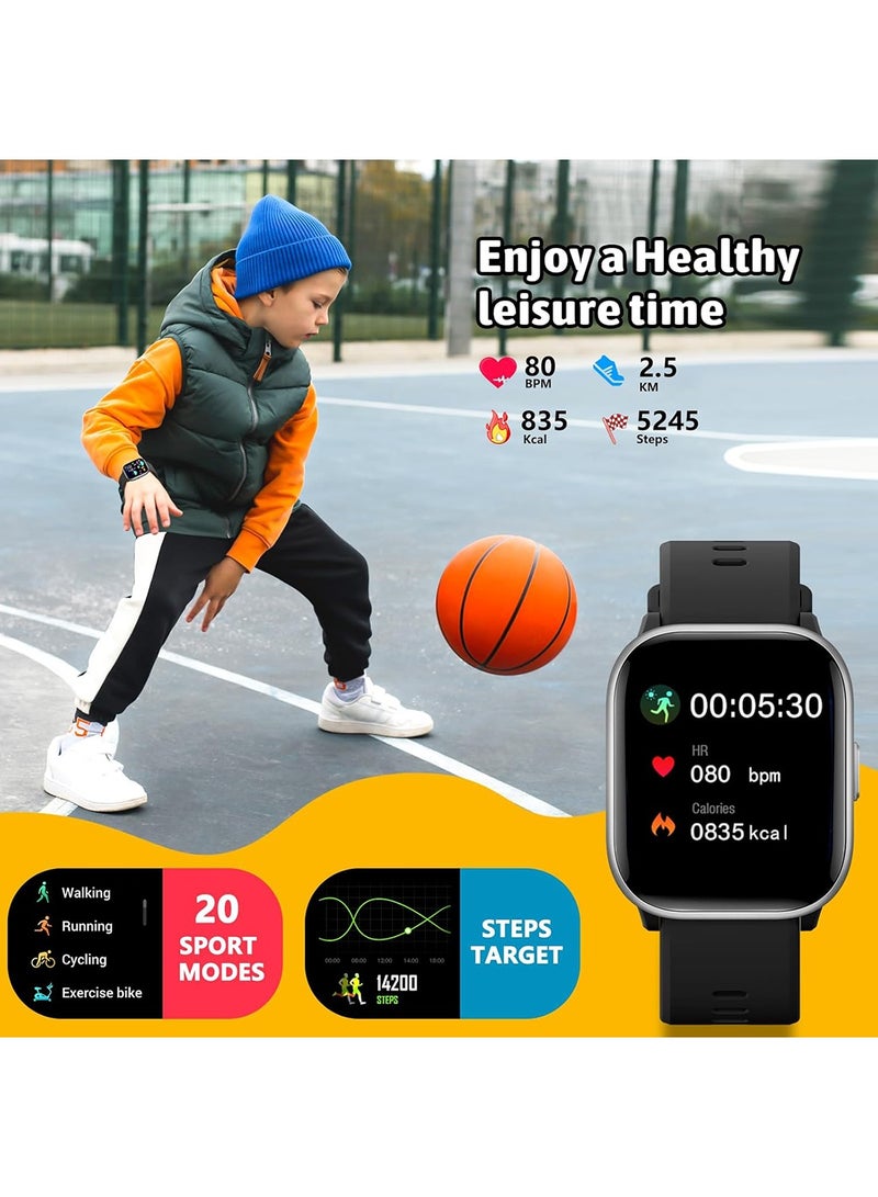ZONEY ZONEY Kids Smart Watch for Girls Boys with IP68 Waterproof, Girls Watch with 19 Sports Modes, Sleep Tracking, Pedometer, Stopwatch, Kids Activity Tracker, Birthday Gifts for Age 6-15 Years Old, Black  - Image 3