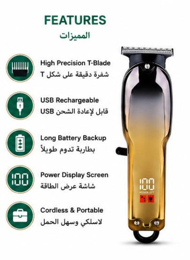 أب وكيل ماكينة حلاقة احترافية AB Wakeel قابلة للشحن USB بشفرة T مع شاشة عرض رقمية لاسلكية لقص الشعر واللحية ببطارية طويلة - Image 3