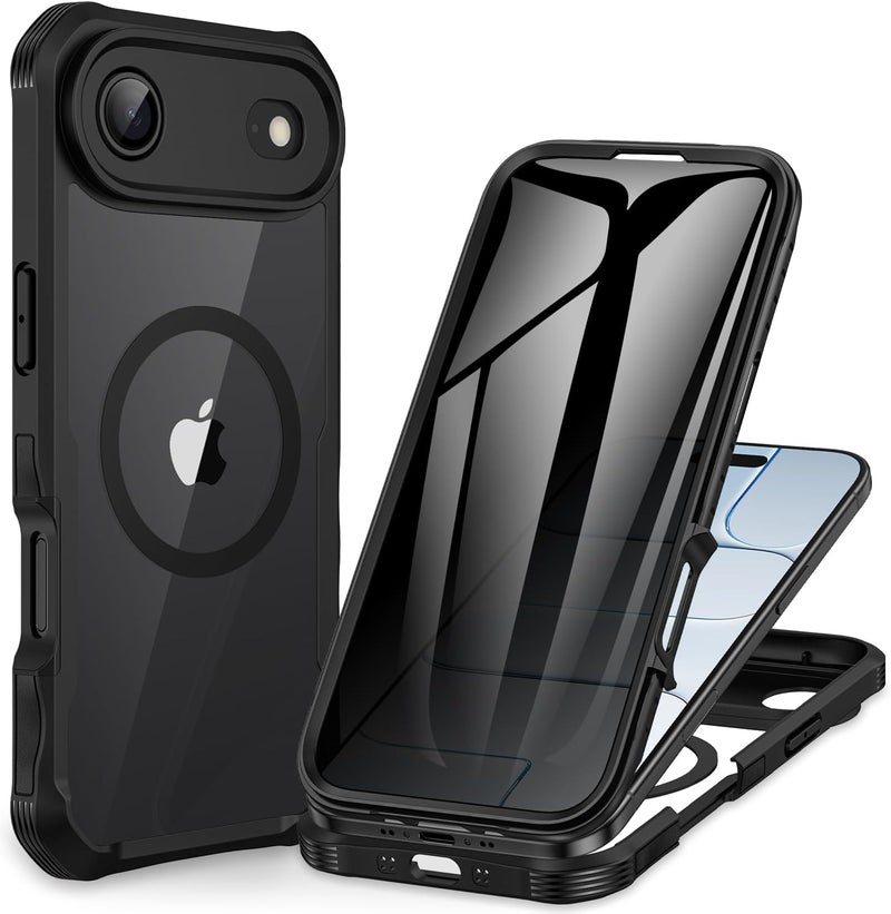 CENHUFO Magnetic Anti-Spy Case for iPhone 17 Air [Compatible with MagSafe] Built-in 9H Tempered Glass Screen Protector and Camera Protection, 360° Shockproof Phone Cover Case – Black Heavy load resistant - Image 1