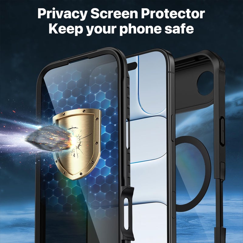 CENHUFO Magnetic Anti-Spy Case for iPhone 17 Air [Compatible with MagSafe] Built-in 9H Tempered Glass Screen Protector and Camera Protection, 360° Shockproof Phone Cover Case – Black Heavy load resistant - Image 5