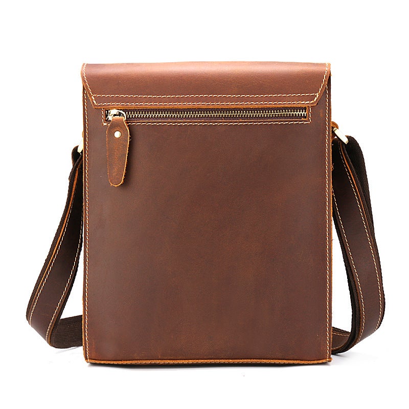 Men'S Leather Men'S Bag Slung Shoulder Bag Crazy Horse Leather Men'S Bag Head Layer Cowhide Retro Bag Cover Bag - Image 3