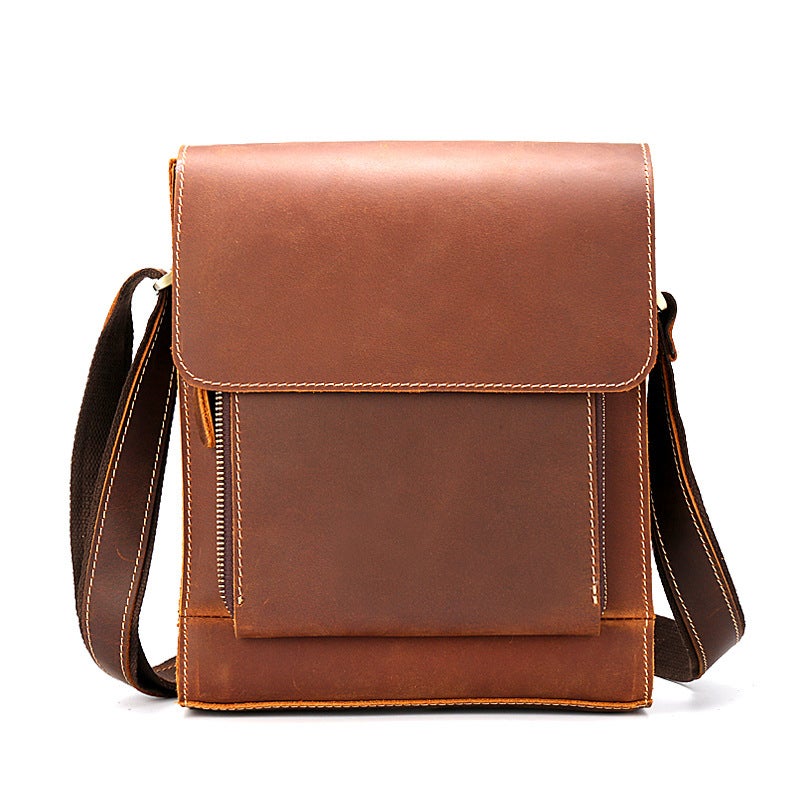 Men'S Leather Men'S Bag Slung Shoulder Bag Crazy Horse Leather Men'S Bag Head Layer Cowhide Retro Bag Cover Bag - Image 2