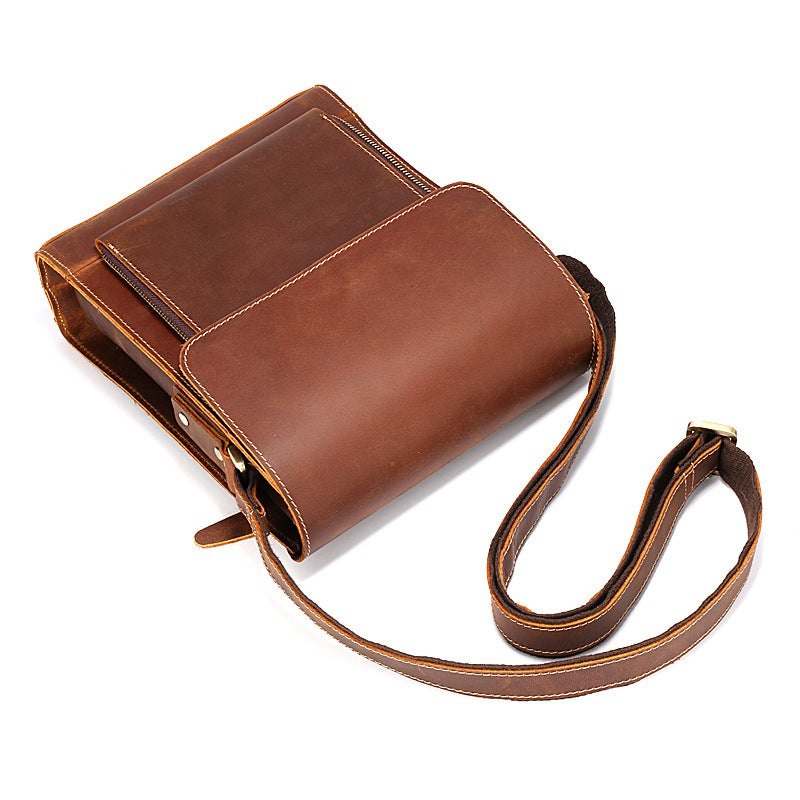 Men'S Leather Men'S Bag Slung Shoulder Bag Crazy Horse Leather Men'S Bag Head Layer Cowhide Retro Bag Cover Bag - Image 5