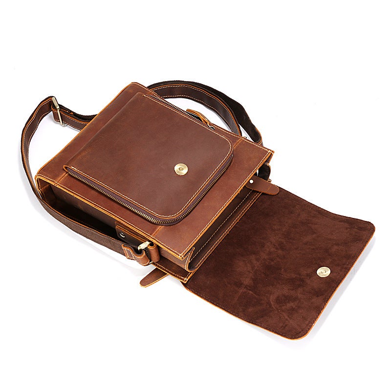 Men'S Leather Men'S Bag Slung Shoulder Bag Crazy Horse Leather Men'S Bag Head Layer Cowhide Retro Bag Cover Bag - Image 4