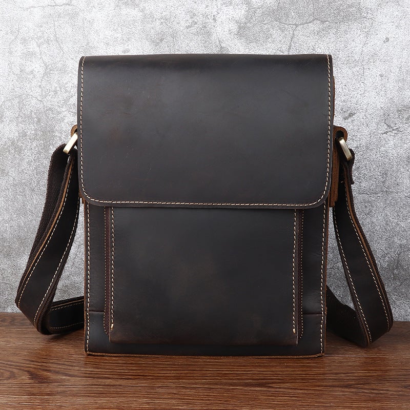 Men'S Leather Men'S Bag Slung Shoulder Bag Crazy Horse Leather Men'S Bag Head Layer Cowhide Retro Bag Cover Bag - Image 1