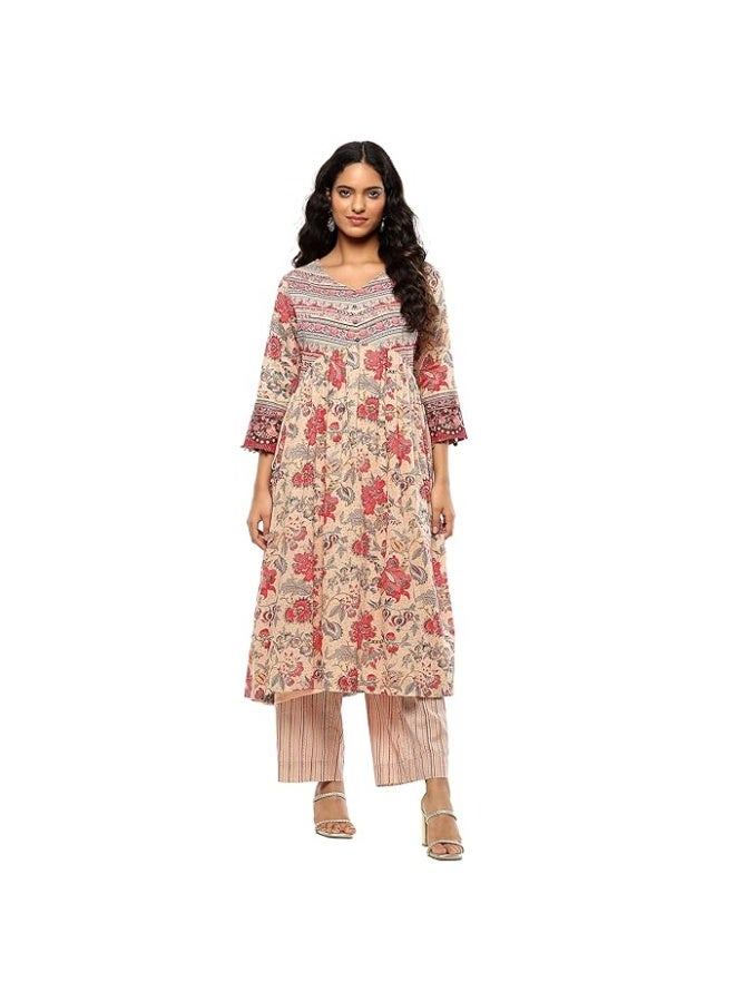 BIBA Women Cotton Floral Printed Gathered A-Line Kurta With pant xl - Image 3
