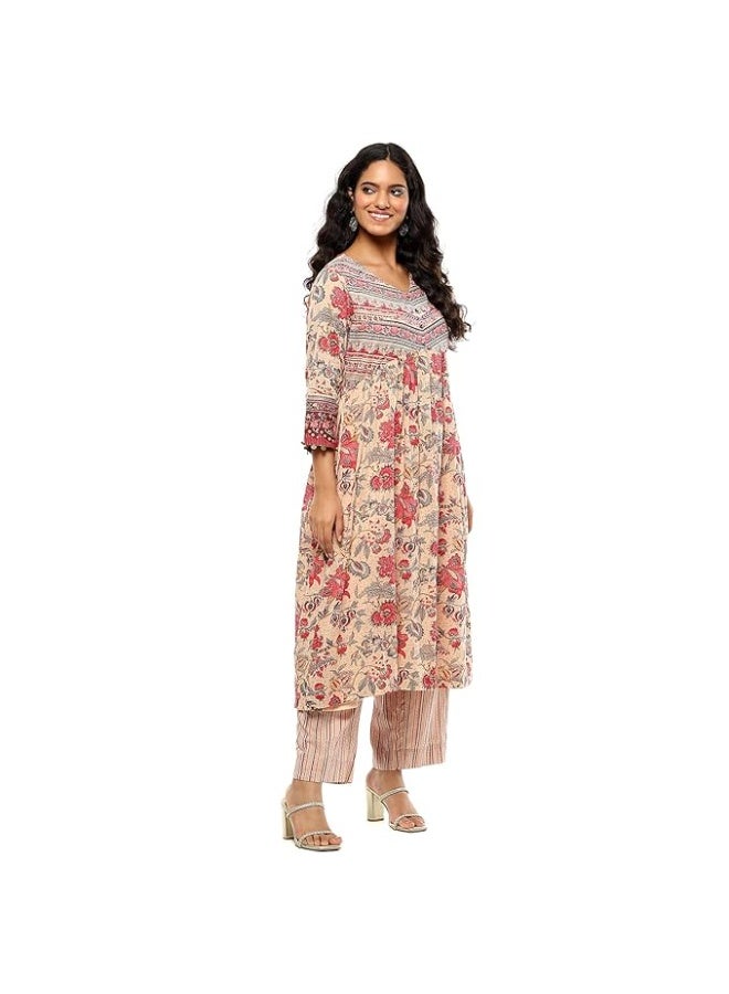 BIBA Women Cotton Floral Printed Gathered A-Line Kurta With pant xl - Image 4