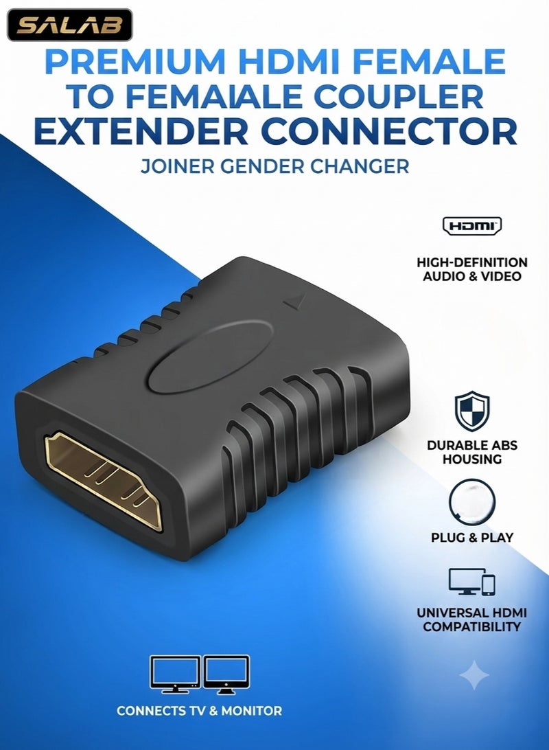 سالاب موصل HDMI أنثى إلى أنثى، محول جنس، موسع، موصل HDMI (أسود) - Image 1