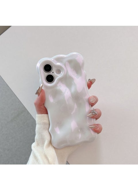 Niche High-grade Electroplated Shell For IPhone16pro Max Mobile Phone Shell Apple 15 14/13 Creative-Color:Qf Wave Bubble Glitter White Powder-Applicable Models:14 (without Packaging)