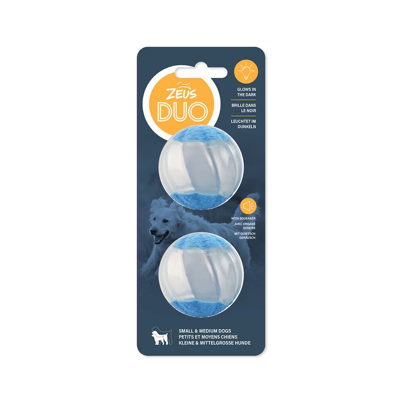 ZEUS Duo Balls with Glow in The Dark Squeaker Interactive Dog Toys Small - Image 2
