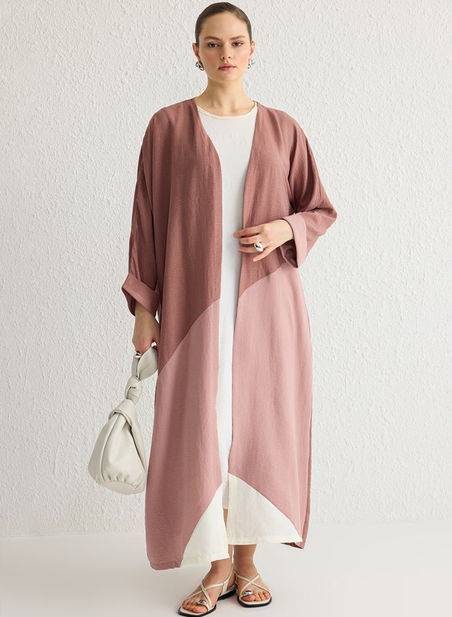 trendyol Dusty Rose Color Block Long Woven Cape & Abaya TCTSS24KF00002 - Image 1