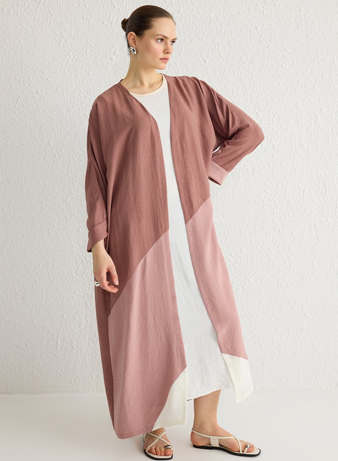 trendyol Dusty Rose Color Block Long Woven Cape & Abaya TCTSS24KF00002 - Image 2