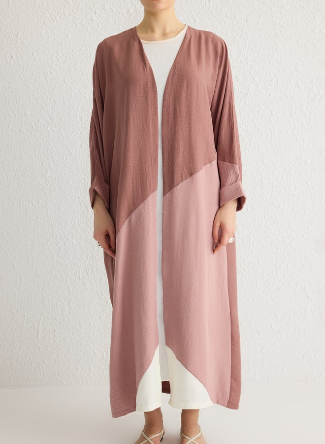 trendyol Dusty Rose Color Block Long Woven Cape & Abaya TCTSS24KF00002 - Image 3