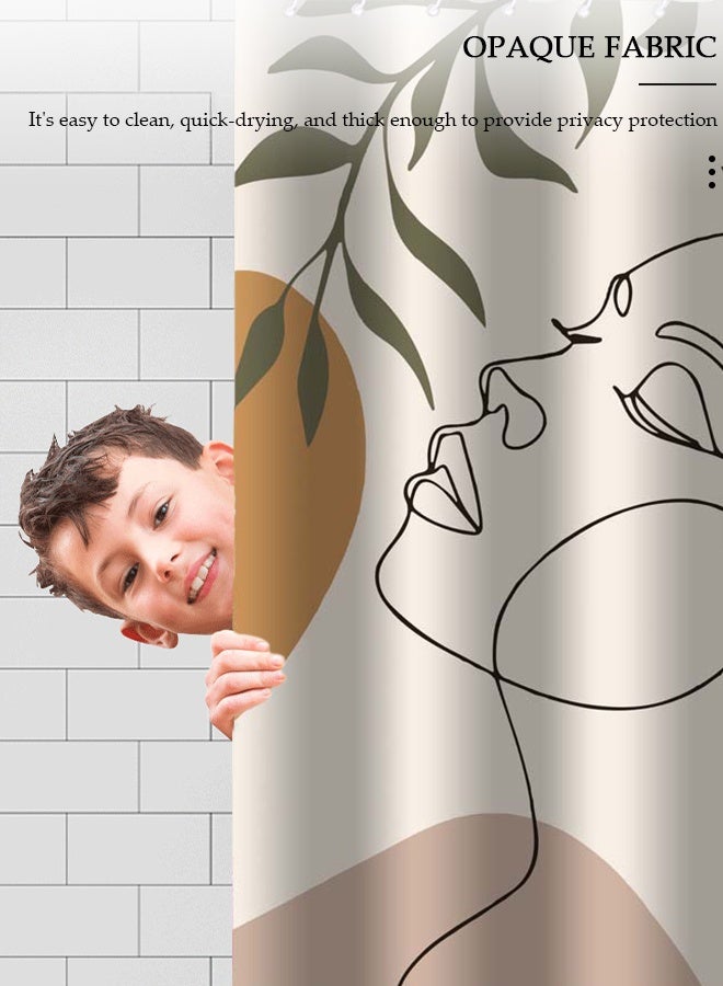 DUNISO Waterproof Fabric Shower Curtain With 12 Hooks, Bathroom Decor Machine Washable Durable and Quick-Drying, 180*180 cm Abstract Woman's Face Print Shower Curtain for Bathroom - Image 4