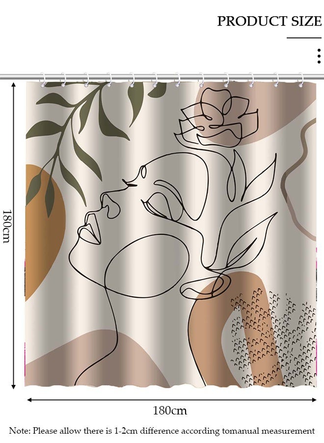 DUNISO Waterproof Fabric Shower Curtain With 12 Hooks, Bathroom Decor Machine Washable Durable and Quick-Drying, 180*180 cm Abstract Woman's Face Print Shower Curtain for Bathroom - Image 2