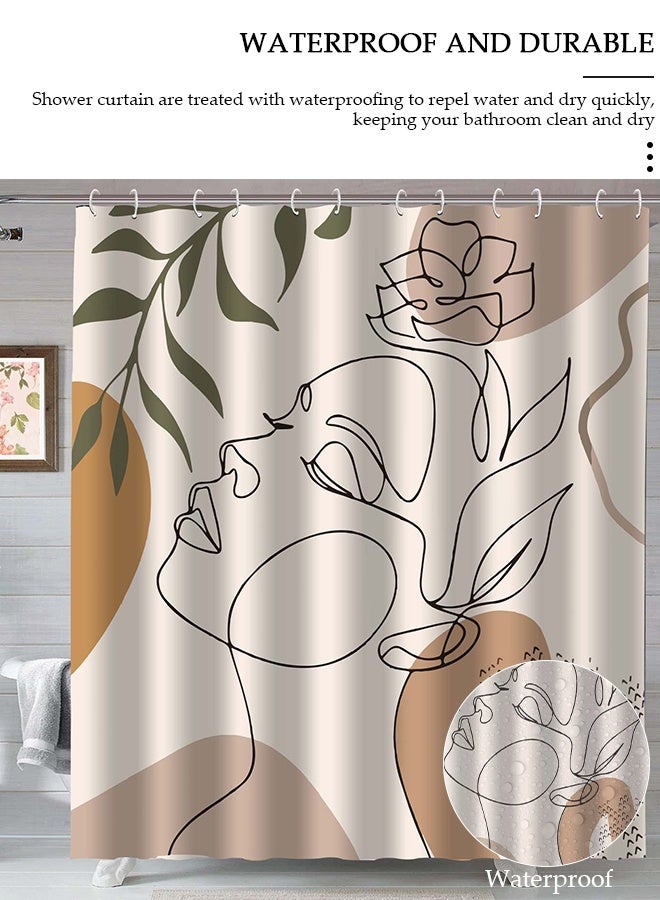 DUNISO Waterproof Fabric Shower Curtain With 12 Hooks, Bathroom Decor Machine Washable Durable and Quick-Drying, 180*180 cm Abstract Woman's Face Print Shower Curtain for Bathroom - Image 3