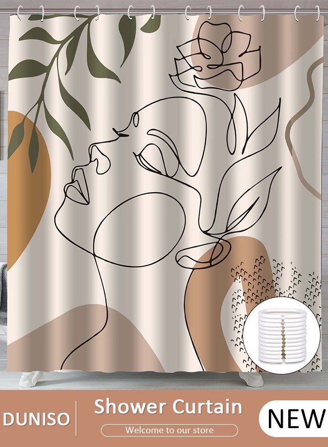 DUNISO Waterproof Fabric Shower Curtain With 12 Hooks, Bathroom Decor Machine Washable Durable and Quick-Drying, 180*180 cm Abstract Woman's Face Print Shower Curtain for Bathroom - Image 1