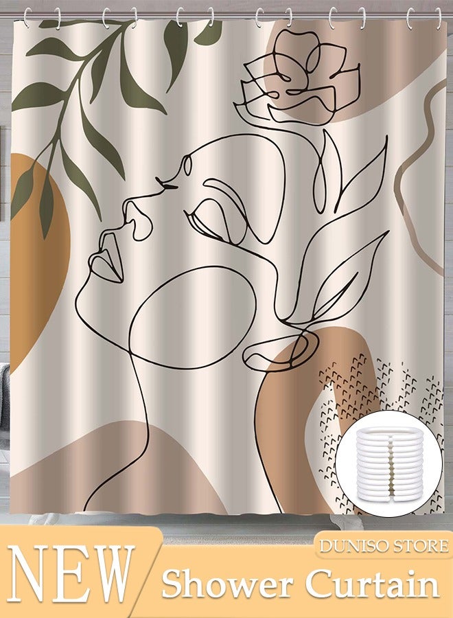 DUNISO Waterproof Fabric Shower Curtain With 12 Hooks, Bathroom Decor Machine Washable Durable and Quick-Drying, 180*180 cm Abstract Woman's Face Print Shower Curtain for Bathroom  - Image 1