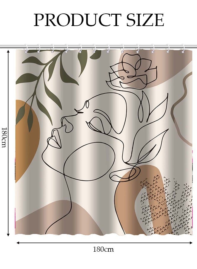 DUNISO Waterproof Fabric Shower Curtain With 12 Hooks, Bathroom Decor Machine Washable Durable and Quick-Drying, 180*180 cm Abstract Woman's Face Print Shower Curtain for Bathroom  - Image 4