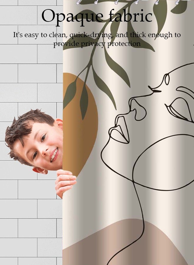 DUNISO Waterproof Fabric Shower Curtain With 12 Hooks, Bathroom Decor Machine Washable Durable and Quick-Drying, 180*180 cm Abstract Woman's Face Print Shower Curtain for Bathroom  - Image 5