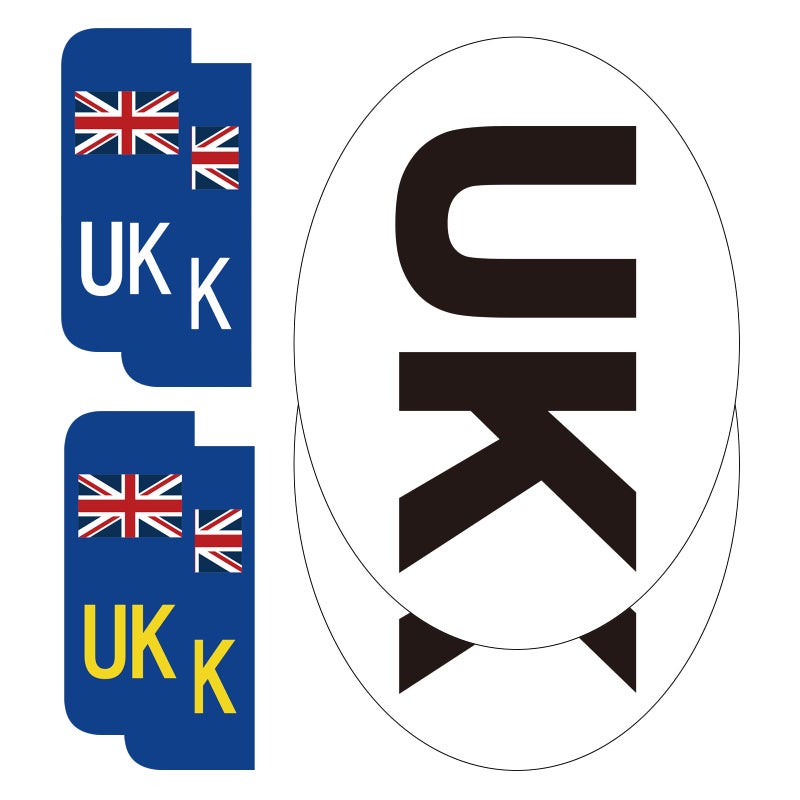 BEEWAY UK Car Stickers for Europe - 2x UK Oval + 4x Number Plate Stickers - Gloss Laminated, Self-adhesive Vinyl Sticker for Cars, Vans, Trucks Driving in European after Brexit GB - Image 1