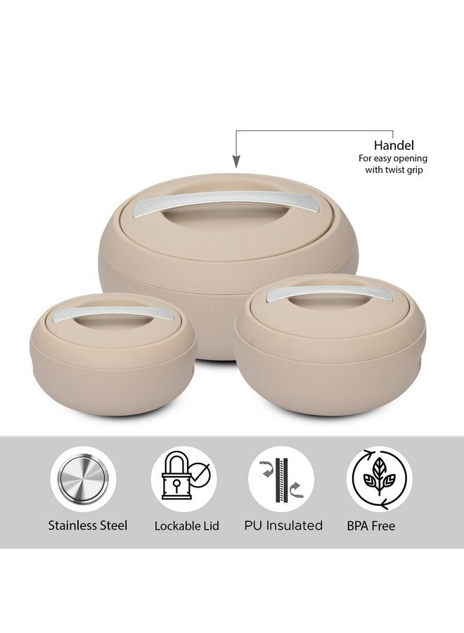 JAYPEE Gourmet Inner Stainless Steel Casserole Set of 3 with Lockable Lid,(1000+1500+2000 ml), BPA Free Insulated Casserole Set |Food Grade Serving Set |Ideal for Chapati,Warm & Fresh Food,Coffee - Image 3