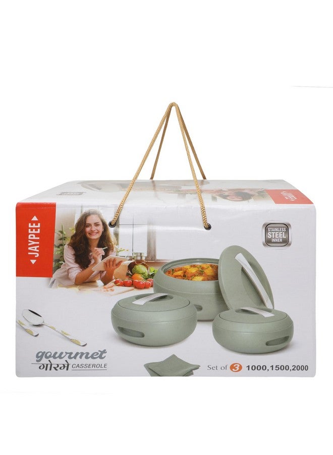 JAYPEE Gourmet Inner Stainless Steel Casserole Set of 3 with Lockable Lid,(1000+1500+2000 ml), BPA Free Insulated Casserole Set |Food Grade Serving Set |Ideal for Chapati,Warm & Fresh Food,Coffee - Image 5