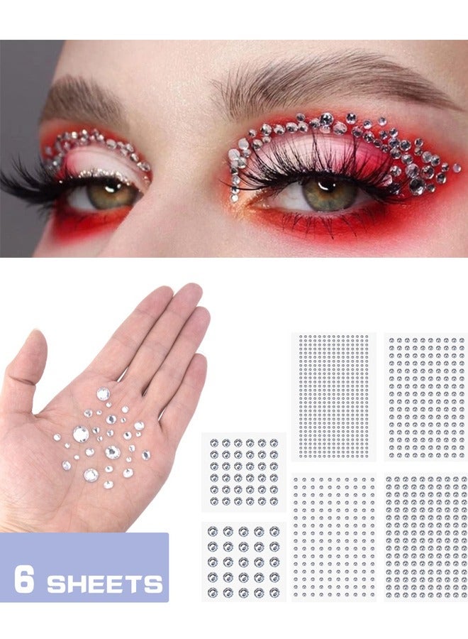 991 قطعة من ملصقات الوشم اللاصقة الشفافة المصنوعة من أحجار الراين، أحجار الراين الملتصقة على الوجه للشعر والوجه والمكياج والحرف اليدوية، 6 أحجام - Image 1