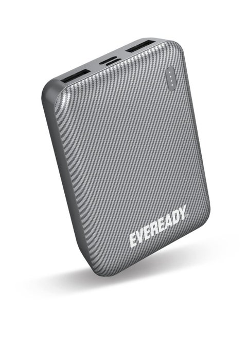 Fast Charger Portable Power Bank Mini 10000mAh - Compact Battery w/ Charge Indicator, 2x INPUT PORTS (1x USB-C, 1x Micro USB), 2 OUTPUT PORTS (2x USB-A), for iPhone, iPad, Android, Samsung - Silver
