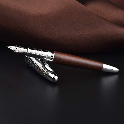 Asvine Hongdian 6016 Natural Wood Fountain Pen, Iridium Extra Fine Nib Writing Pen with Metal Pen Case - Image 5