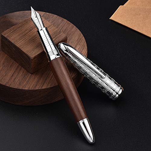 Asvine Hongdian 6016 Natural Wood Fountain Pen, Iridium Extra Fine Nib Writing Pen with Metal Pen Case - Image 4