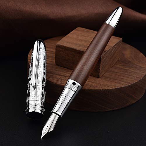 Asvine Hongdian 6016 Natural Wood Fountain Pen, Iridium Extra Fine Nib Writing Pen with Metal Pen Case - Image 1