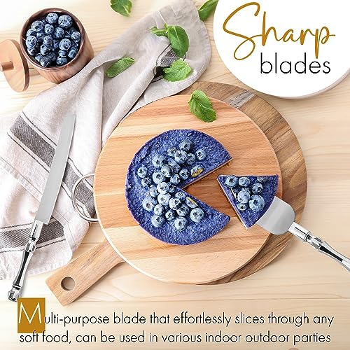 Homi styles Wedding Cake Knife and Server Set Purple, Cake Cutter and Pie Spatula, Cake Server and Knife Set of 2 with Acrylic Handles, 1.2mm Thick Blades, Cutting Set for Wedding Cake, Birthdays,(Silver) - Image 4