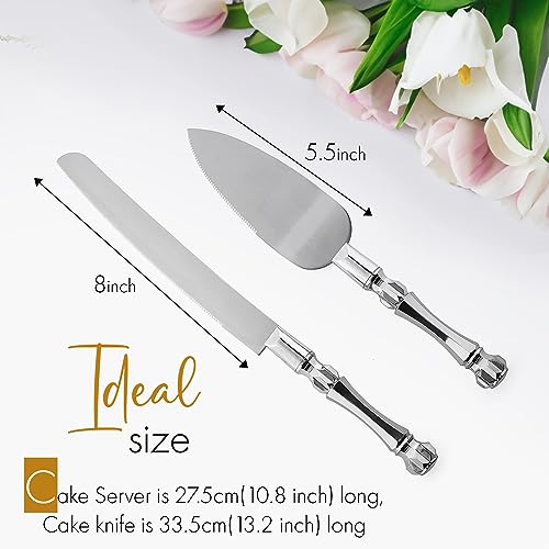 Homi styles Wedding Cake Knife and Server Set Purple, Cake Cutter and Pie Spatula, Cake Server and Knife Set of 2 with Acrylic Handles, 1.2mm Thick Blades, Cutting Set for Wedding Cake, Birthdays,(Silver) - Image 5